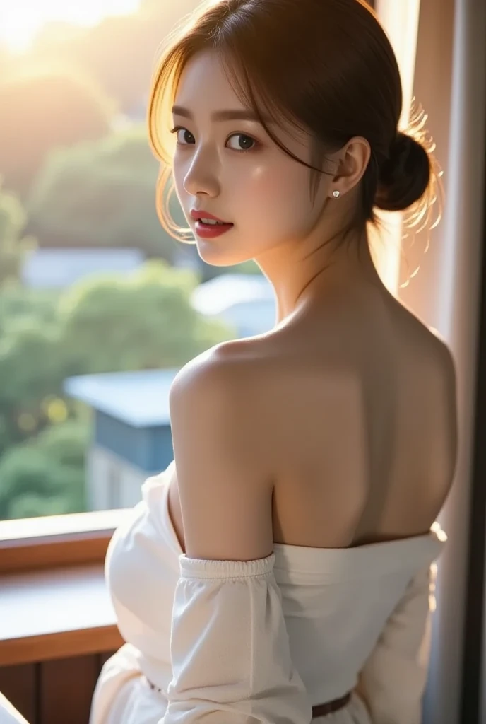 ((best quality)), ((masterpiece)), (detailed), Ultra detailed woman lying, in aesthetic sunset light