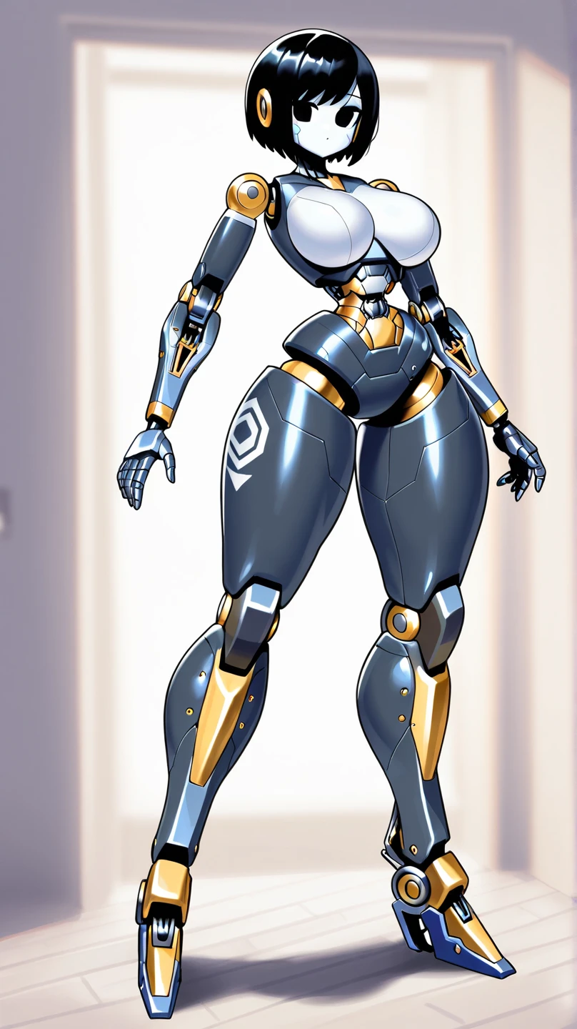 8k ((full body view))((view from below:1.5)),(large eyes:1.3), defined cheekbones, looking back, ((the pit style:1.4))((sleek chrome bodysuit:1.6)) ((intricate metal details:1.4))detailed face:1.5), lightblue skin,(puffy lips:1.5) (lightblue skin:1.6), (bald woman:1.7), (skinhead) ((sexy pose)),(Muscular:1.3), ((gigantic breasts:1.5)), )highly detailed, majestic, digital photography, art by artgerm and ruan jia and greg rutkowski, ((metal shoulder pads:1.2)), (masterpiece), sidelighting, intricate details, black and blue color palette