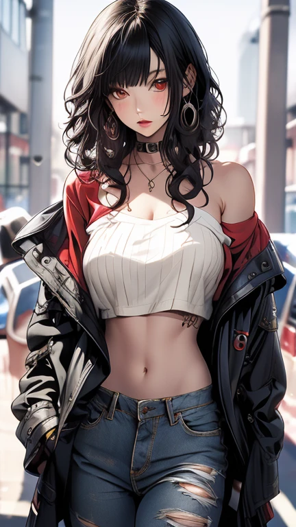 8k_wallpaper, extremely detailed eyes, extremely detailed body, (large masterpiece digital art), (detailed manga illustration), (detailed line art), ((perfect anatomy)), (intricate details:1.3), (ultra-detailed:1.3), (illustration:1.3), (sharp focus:1.3), (natural lighting:1.05), (vivid colors:1.3), (masterpiece), best quality, expressive eyes, perfect face, 1 girl, breasts, cleavage, gloves, huge breasts, casual clothes, white shirt, tee shirt, denim jacket, jacket, detailed {blue hair,} medium hair, messy hair, (gray eyes), hourglass physique, black short, denim shorts, dynamic pose, huge ass, dynamic lighting,