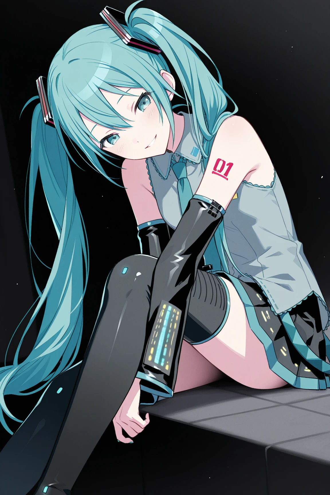 Hot Hatsune Miku, black winter wear, red gloves