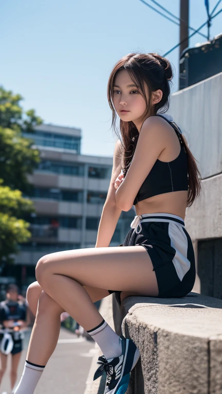 Black Costume Female ninja ponytail On all fours Behind the scenes Photorealistic