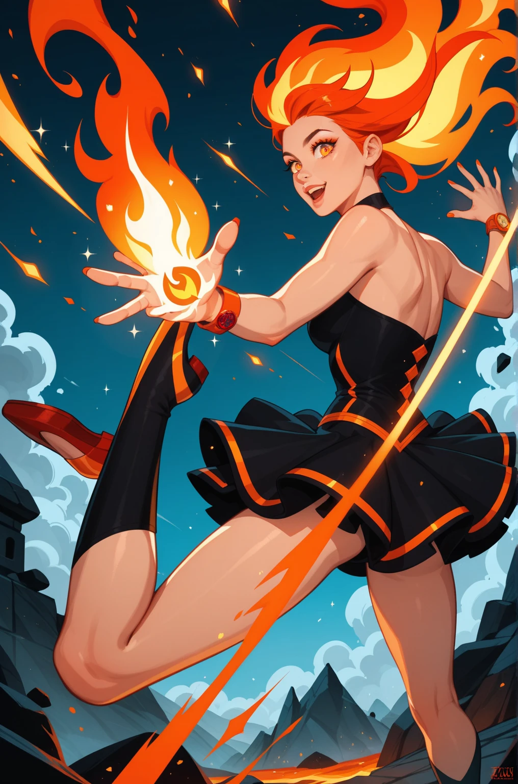 1 girl, ultra long hair, ultra detailed face, glowing lips, glowing blue eyes, very long ponytail, elegant walk, catwalk, holding down a giant katana, blonde, long eyelashes, long boots , looking to the sky, starry sky, a ultra giant katana