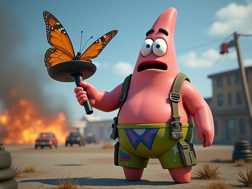 1boy, Patrick Star, ukj character, SpongeBob SquarePants, motorcycle, anime, best quality, masterpiece, very aesthetic, perfect composition, intricate details, ultra-detailed