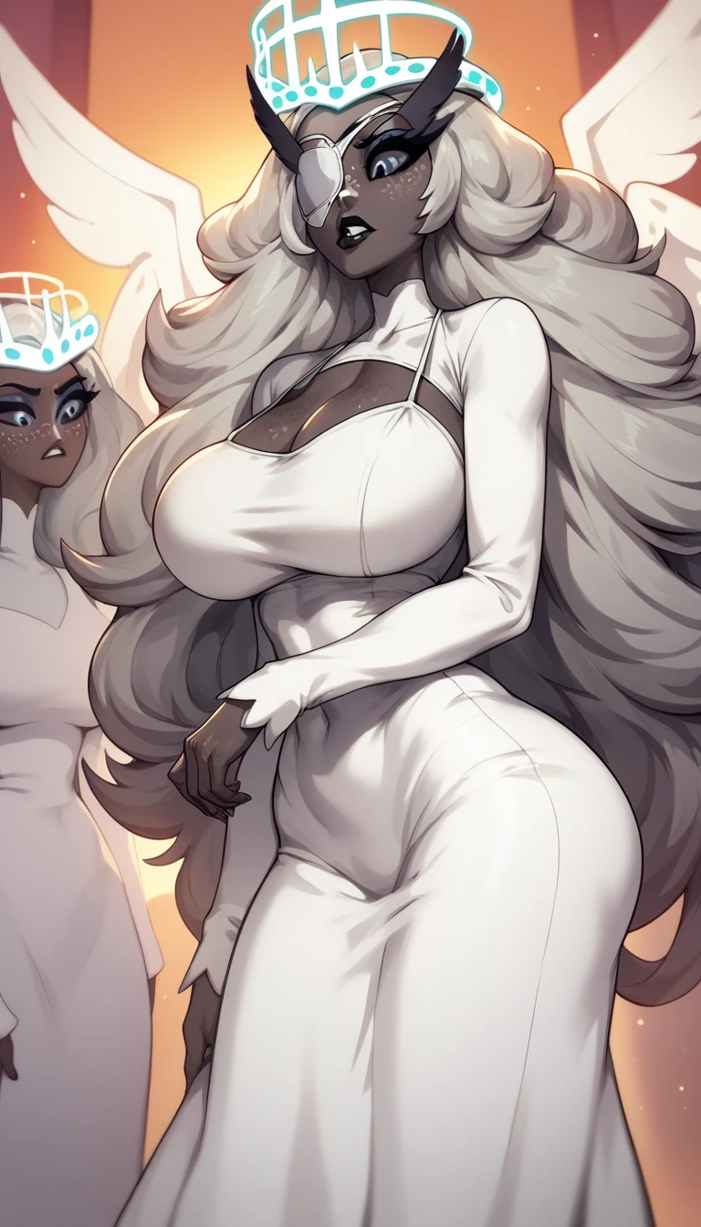  Alicorn , white mane, ,black fur color  long flowing  mane pink  eyes anthro huge breasts light pink shirt sunglasses  holding a 