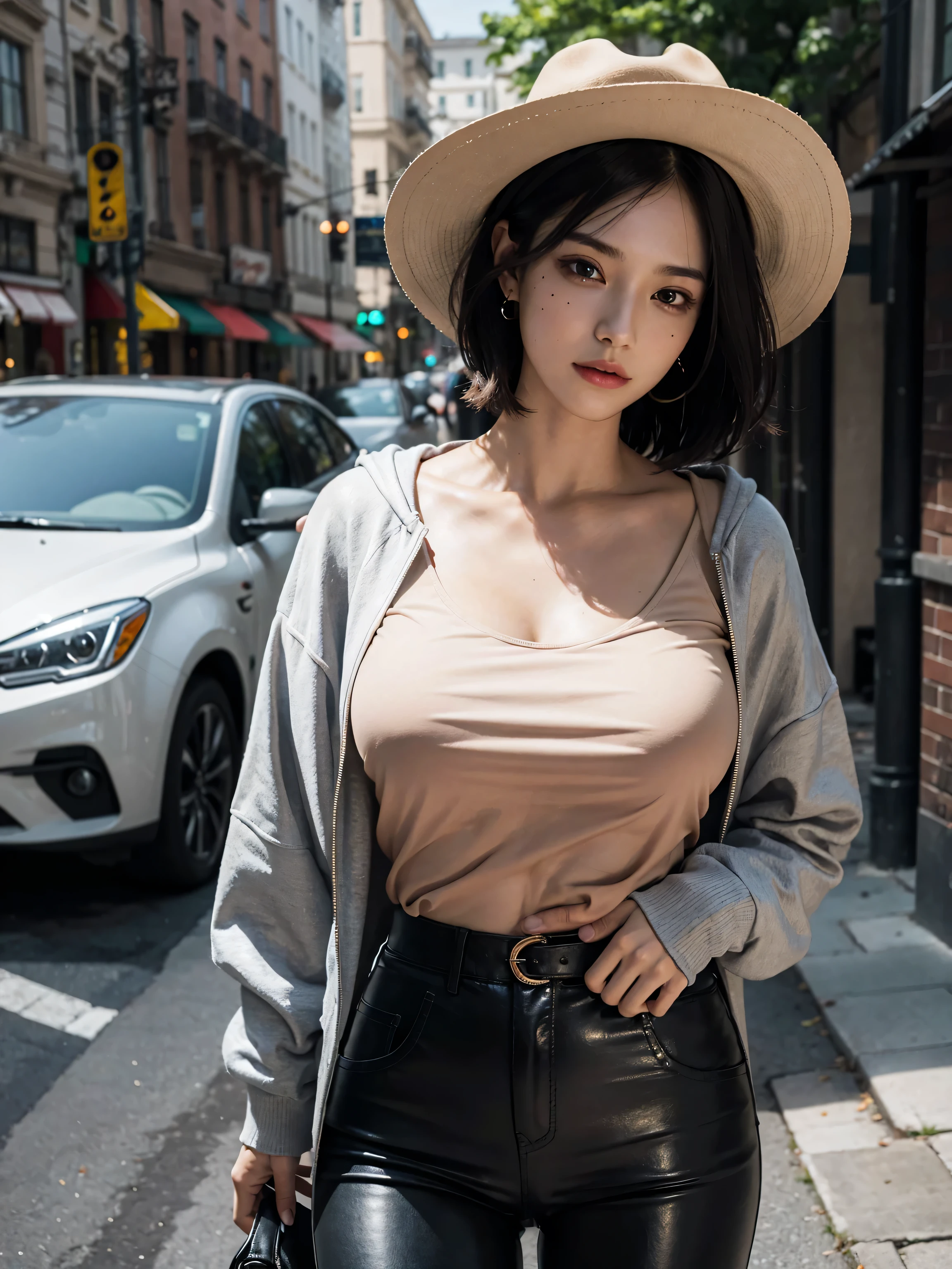 You are a professional photographer。masterpiece、8K、Highest quality, Soft Light, Ultra-high resolution, (Realistic:1.4), RAW Photos,24 years old Japanese girl, alone, cute, (pupil, Light in your eyes), Beautiful face in every detail, (Small box),(High resolution detail of human skin texture),Cleavage
、American motorcycle repair shop、Harley mechanic、Work Style、Wearing a jumpsuit、Wear long-sleeved work clothes、Roll up your sleeves、Maintain your bike、Accurate background
、(Portraiture)