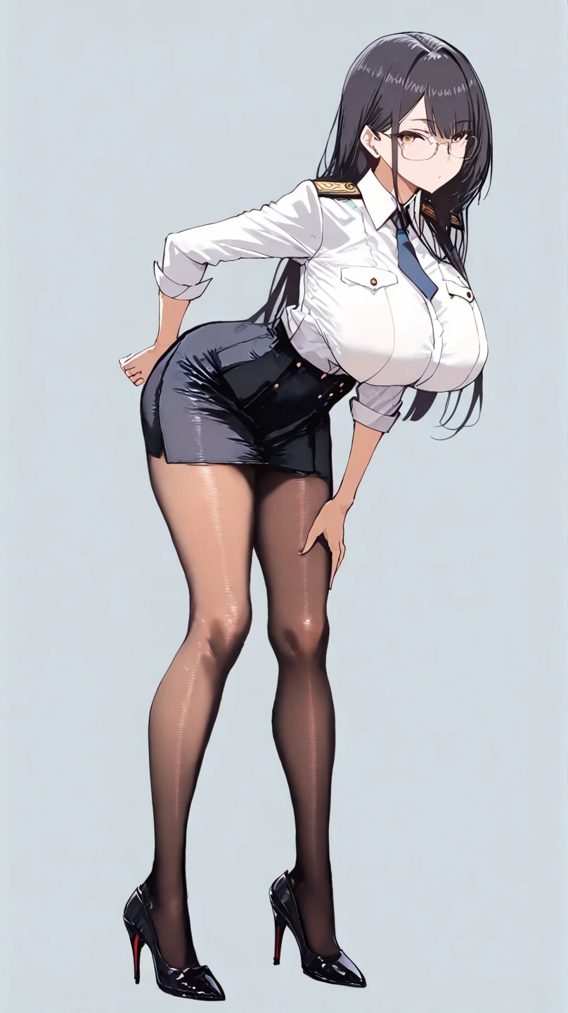 (Masterpiece, Best Quality:1.2), (detailed anime face)full body well proportioning to a girl ((female long hair)), Dark skin, (black wavy hair), green eyes, SMILE, sleeveless, (Gray tight skirt), sexy hips, detailed thighs