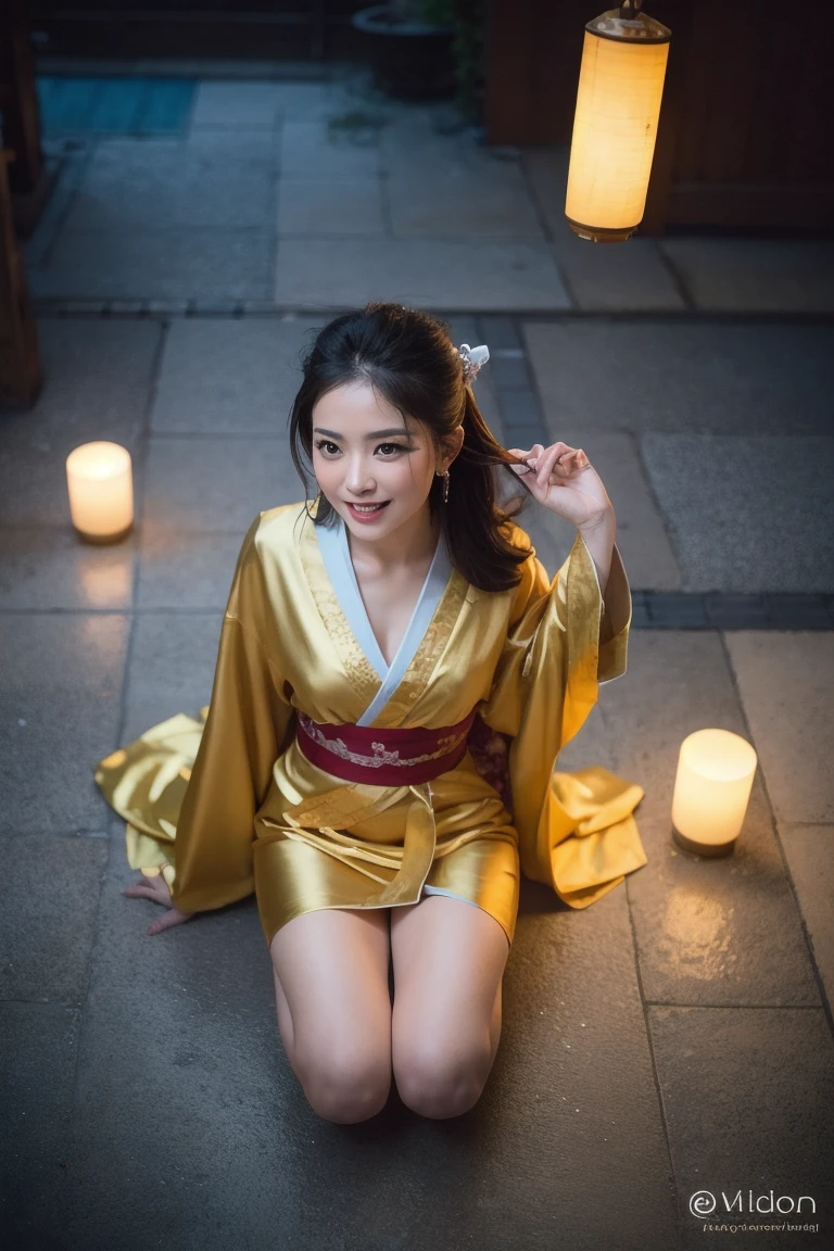 (((japanese traditional night festival, japanese-yukata, fire-works))), (((in the dark shadow))), ((smiling, slut)), small breasts, (japanese traditional light-colored-yukata), ((a photo of a woman spreads legs to show off her pubic)), close up her lower body, long braiding,