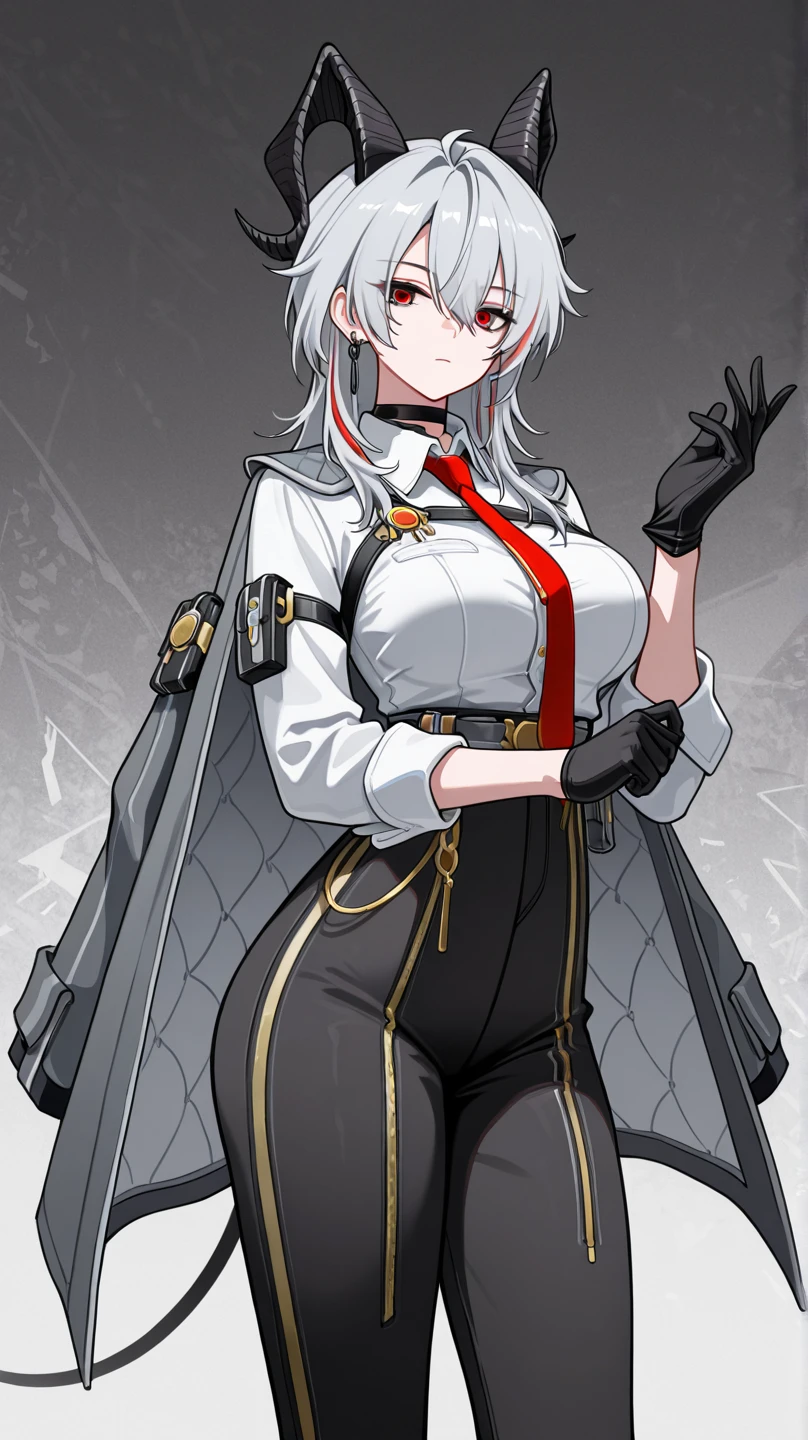 (Super Sexy Pose:1.2), 1 girl in, Full body, White one-piece military uniform, (masutepiece:1.2, Best Quality), (finely detailed beautiful eye: 1.2), (beautifull detailed face), High contrast, (Best Illumination, extremely delicate and beautiful), ((Cinematic Light)), Dramatic light, Intricate details, red eyes, breasts of average size, Belt under boobs, White military uniform, White skirt, White hair, Black tie, (Pale white background:1.5), short cut hair, Look at me and smile, Sheer, Wet,