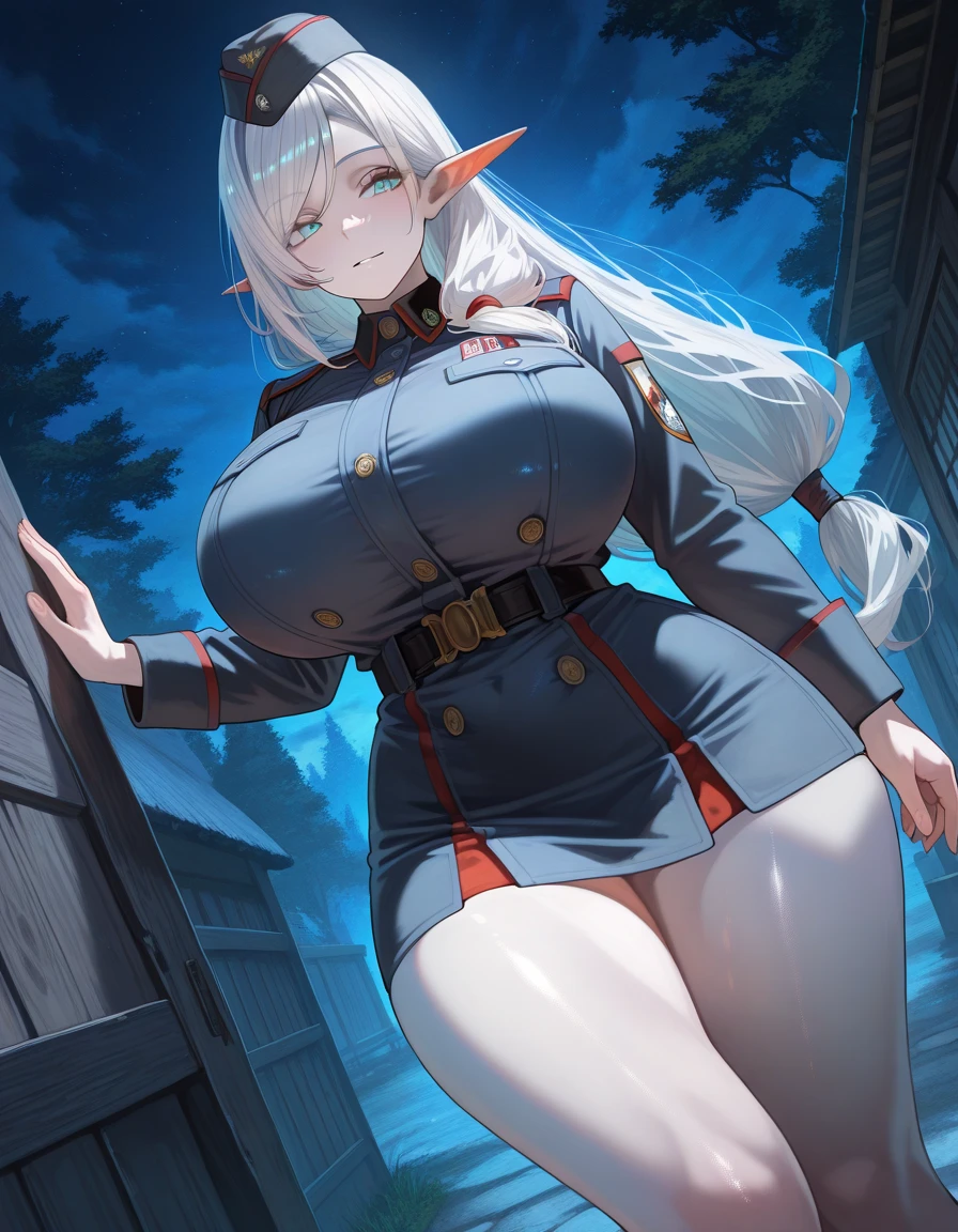 (Battleship Maiden,helena),Stand outside the lighthouse,Heavy rain,gigantic cleavage breasts,No shoes