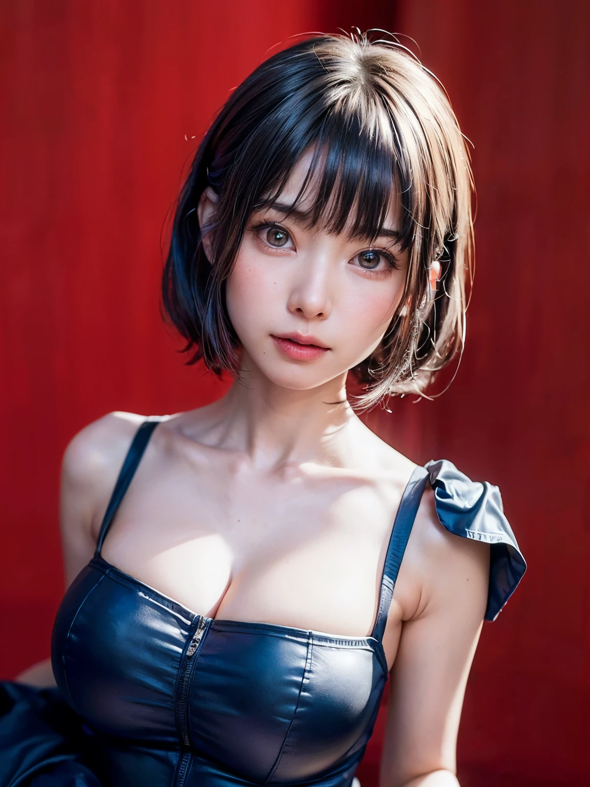 1 beautiful young girl, Super beautiful detailed face, Symmetrical black eyes), hime cut hair, (Fine face:1.2), High quality, Realistic, Highly detailed CG unified 8K dendenden wallpaper, Highly detailed, High-definition raw color photos, Professional Photography, Realistic portrait, Cinematic Light, Beautiful detailed, Super Detail, high details, depth of fields, semi long hair、thighs thighs thighs thighs、beauty legs、Bare legs、 Super beautiful detailed face, KPOP Idol Face,(Best Quality, 4K, 8K, hight resolution, masutepiece:1.2), Ultra-detailed, (Realistic, Photorealistic, Photorealsitic:1.37), (Beautiful detailed eyes, Beautiful detailed lips, extremely detailed eye and face), Physically-based rendering, Vivid colors, (Big Tits, ultra gigantic tits, Super super big, Glamorous body), (Black tank top、Black shorts、Black long coat),(long straight silver hair, Shiny hair, Shiny skin), (Holding a handgun in his hand)、(Sharp eyes)、(Cyberpunk City)、(Cyberpunk City at night)、(FULL BODYSHOT)、(Holding weapons)、(cool lady)、(Punk Girl)、(Steampunk woman)、(pay attention to the whole leg)、(Point a knife at the viewer)、(Midnight City)、(blue mesh hair)