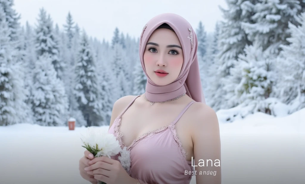 Malaysian, woman, blush, wore hijab, big breasts, smile, 1 person, cover your chest with your hands