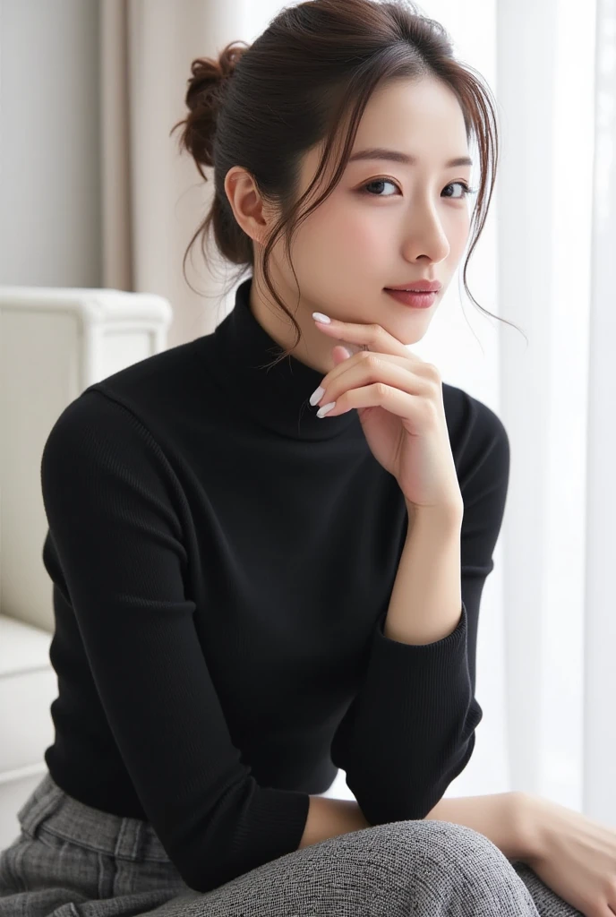 (A very cute 20 year old young woman from Japan),  ((brown delicate hair)), ((messy side wave short hair)),medium bust size､small breasts､ (((clean hands)))，(curly hair)，(((very kind smile))), (((she wears black lace panties)))，(((Wearing a super short knit dress in random colors)))，(((I am wearing a random colored knit dress..。))) ((highest quality, 16k, table top: 1.3)), light shines on your face, highly detailed face, highly detailed lips, fine eyes, city street，Angle from below:1.5，without anything in hand、Lifting up the hem of her skirt with her hands, her panties are visible.:1.8