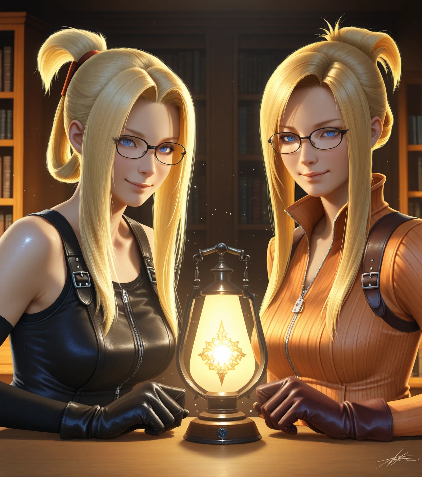 ultra HD, Eleven now , with gigantic breasts: 1.4 and blond hair , long ear, blue eyes with deep orange reflection, Full lips, attractive, souriant, with a bow in their hands in their left hands, in general plant in a cascade