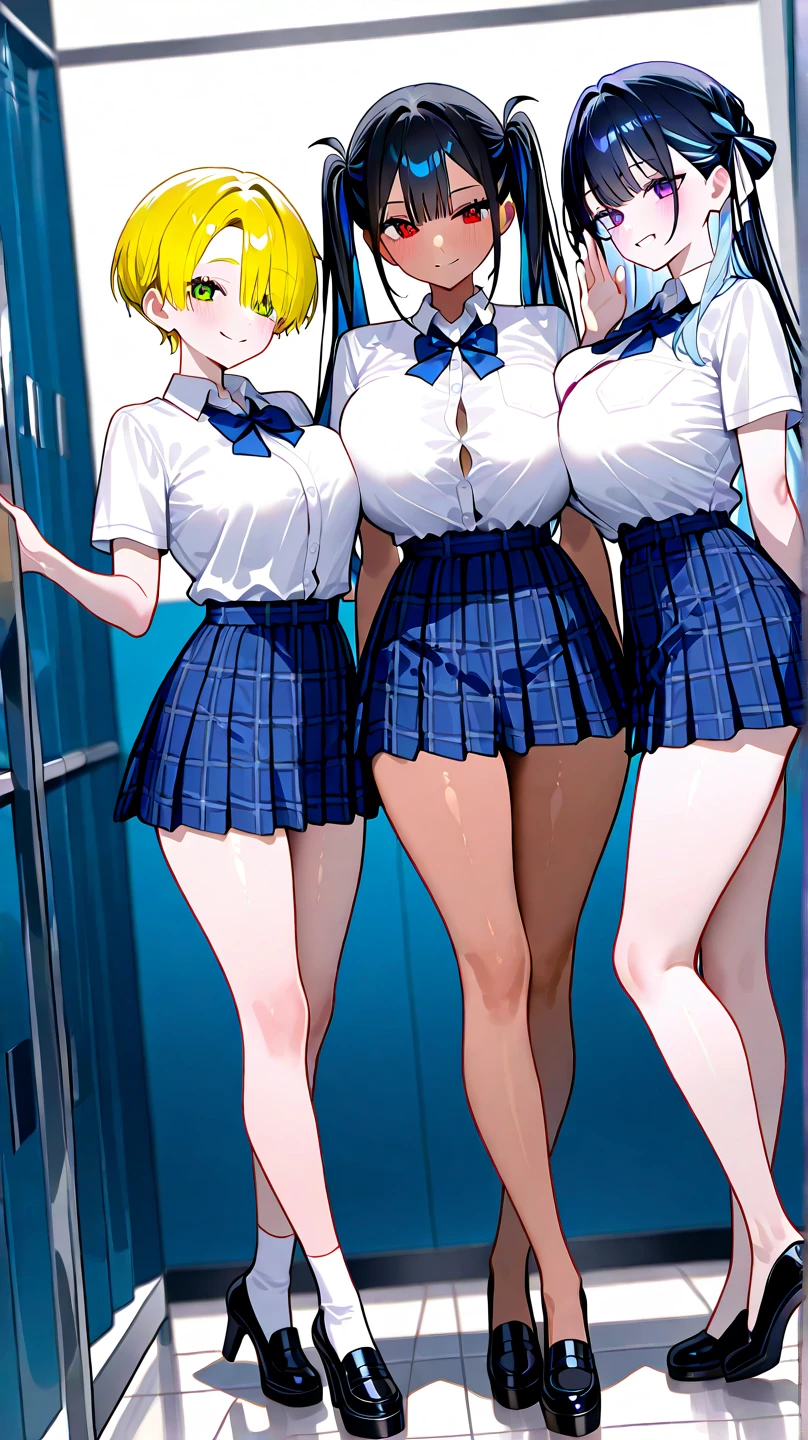 Texture CG, ((Ultra Detailed Art)), ((masterpiece)), (Highly detailed CG),Multiple Girls,Three Girls,  ,school gyaru ,((((uniform))),skirt ,(((pleated mini skirt)))), White shirt, school bag, bag , Beautiful feet,From behind the wind lift, Panty shot, Showing panties, (String panties),(White sexy panties),Long Hair, Blonde, Brown Hair, Pink Hair, Silver Hair, curve, Beautiful attention to detail , Glowing Skin, bracelet, ,hair ornaments, Hair Clip, jewelry, Open your mouth ,A light smile, Embarrassing:1.4,、Camel Toe、Giant tit、Nipple Puffs、Cleavage、Plump、Super big breasts、Super big butt、Bubble butt、Full body photo、Group photo、multiple、pose partially visible vulva