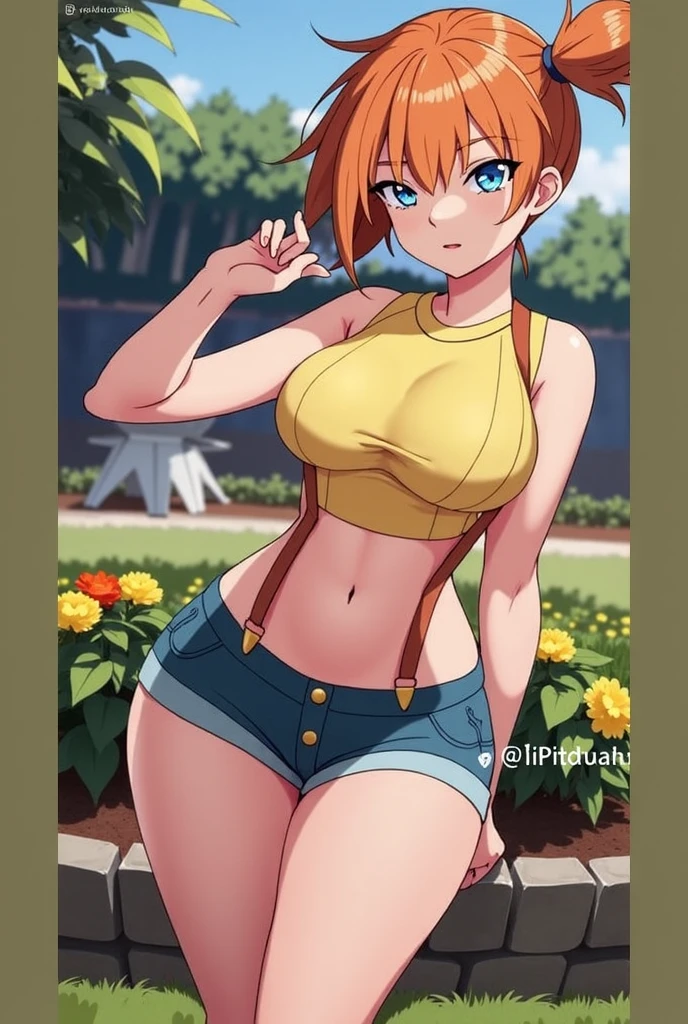
((highres)), Masterpiece, high quality, best quality, beautiful, perfect lighting, detailed face, ultra cute face, full body shot, (cowboy shot 1.5), wide angle, ((1girl)), ((solo)),

Short hair, messy hair, orange hair, freckles, green eyes, ((blush)), bright smile, looking at viewer, (white tank top 1.5), (micro jean shorts 1.5), (thick thighs), (wide hips), pudgy, cleavage, medium breasts, perky breasts, hand on hip, cute pose,

20 year old female, standing in a park, (park), daytime, summer time,
