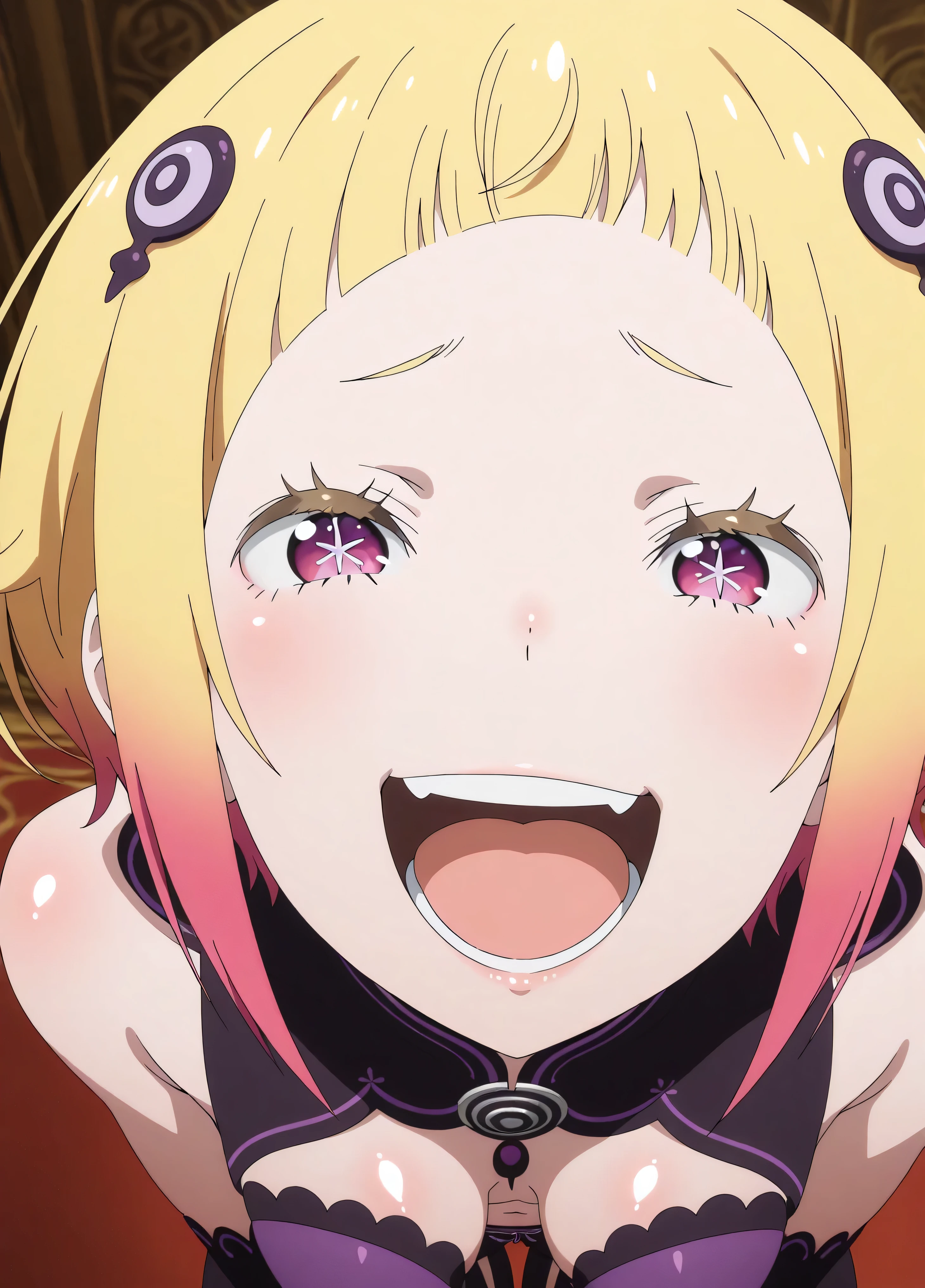 , Capella,re:zero
High quality , best quality , masterpiece, High Resolution , detailed face( LoRA: Capella),anatomically correct, detailed hairstyle( LoRA: Capella),anime Coloring
solo, 1 girl
,multicolored hair,blonde hair,short hair,pink eyes,(shiny skin:1.50),
, purple midriff,black shorts,black thighhighs,hair ornament,
, close-up, looking at viewer,from above,upper body, (laugh:1.9),