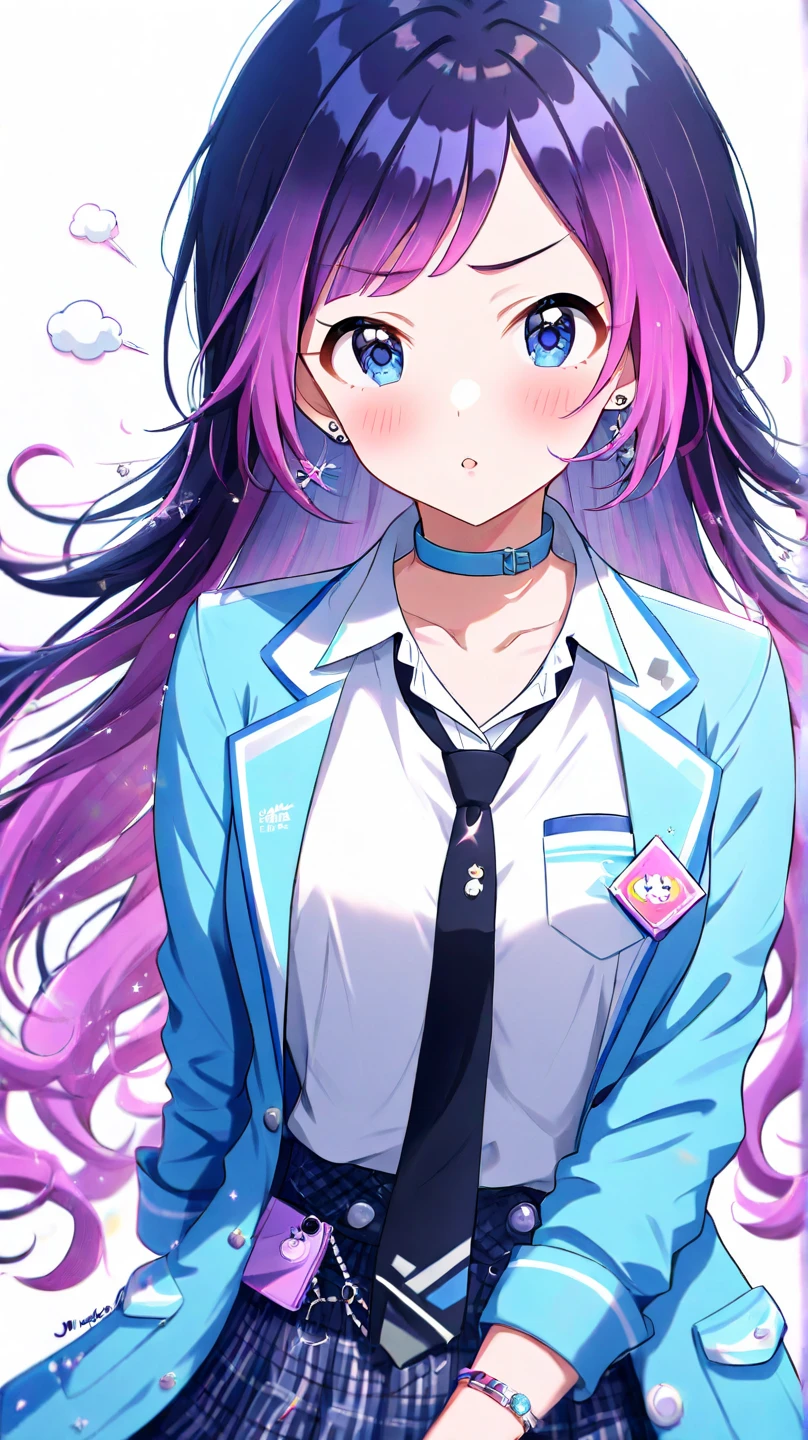 masterpiece　Highest quality　High resolution　Rainbow Hair　Rainbow eyes　high school girl　Reveal uniforms　smile　