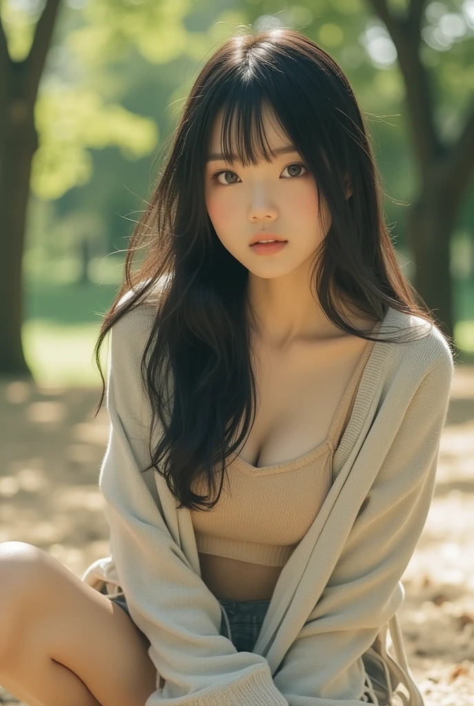 (8k, highest quality, masterpiece), (realistic, photorealistic), Super detailed, japanese girl, cute face, alone, beautiful and detailed sky, sitting, 、big eyes, floating hair water world,In panties、fog、open your legs、perfect body