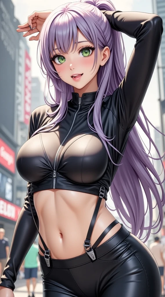 (masterpiece, highres, best quality:1.3), 8K, highly detailed, intricate, colorful, vibrant image, sharp focus, digital blending, 4K, trending on pixiv
Ingrid, ((OVA)), solo, mature female, 40yo, milf, curvy, (dark skinned female:1.15), dark skin, posing, sunny weather, blue sky, skyscrapers, (scowl look:1.2), looking at viewer, cowboy shot,
pink hair, very long hair, forehead, hair intakes, purple lipstick, makeup, mole under mouth, yellow eyes, perfect eyes, perfect face, ultra detailed hair, detailed face, earrings,
large breasts, (covered :1.1), (areola slip:1.15), cleavage,
