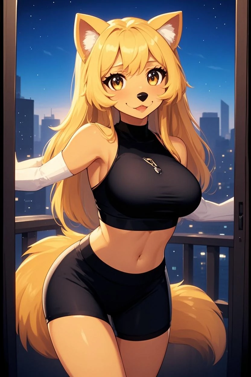 best quality,best resolution,(fluffy anthro furry :1.6),fox girl,blue eyes,glowing eyes,neon eyes,glistering eyes,medium breasts,gold long hair,wavy hair,neck fur,glasses,heart necklaces,grey sweater,off shoulder,cleaveage,luxury bedroom,romantic light,night,metropolis,full face blush,shy face,smile,heart eyes,heart expression eyes,standing,shy pose