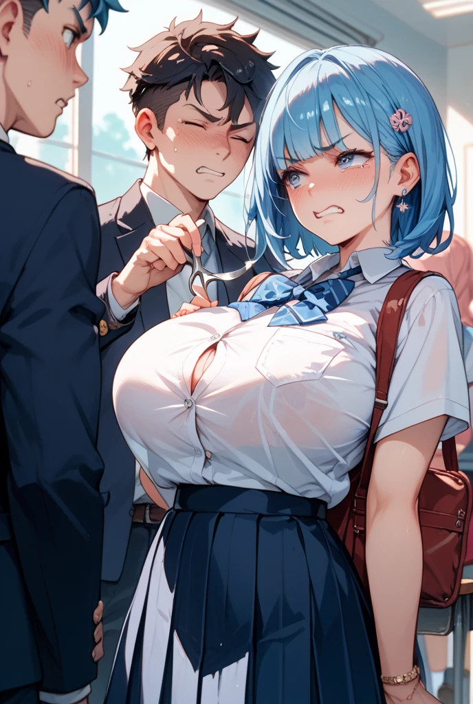 33-year-old female teacher、Be surrounded by crowds、The woman has a frightened expression、Boy touches woman、Remove underwear、classroom