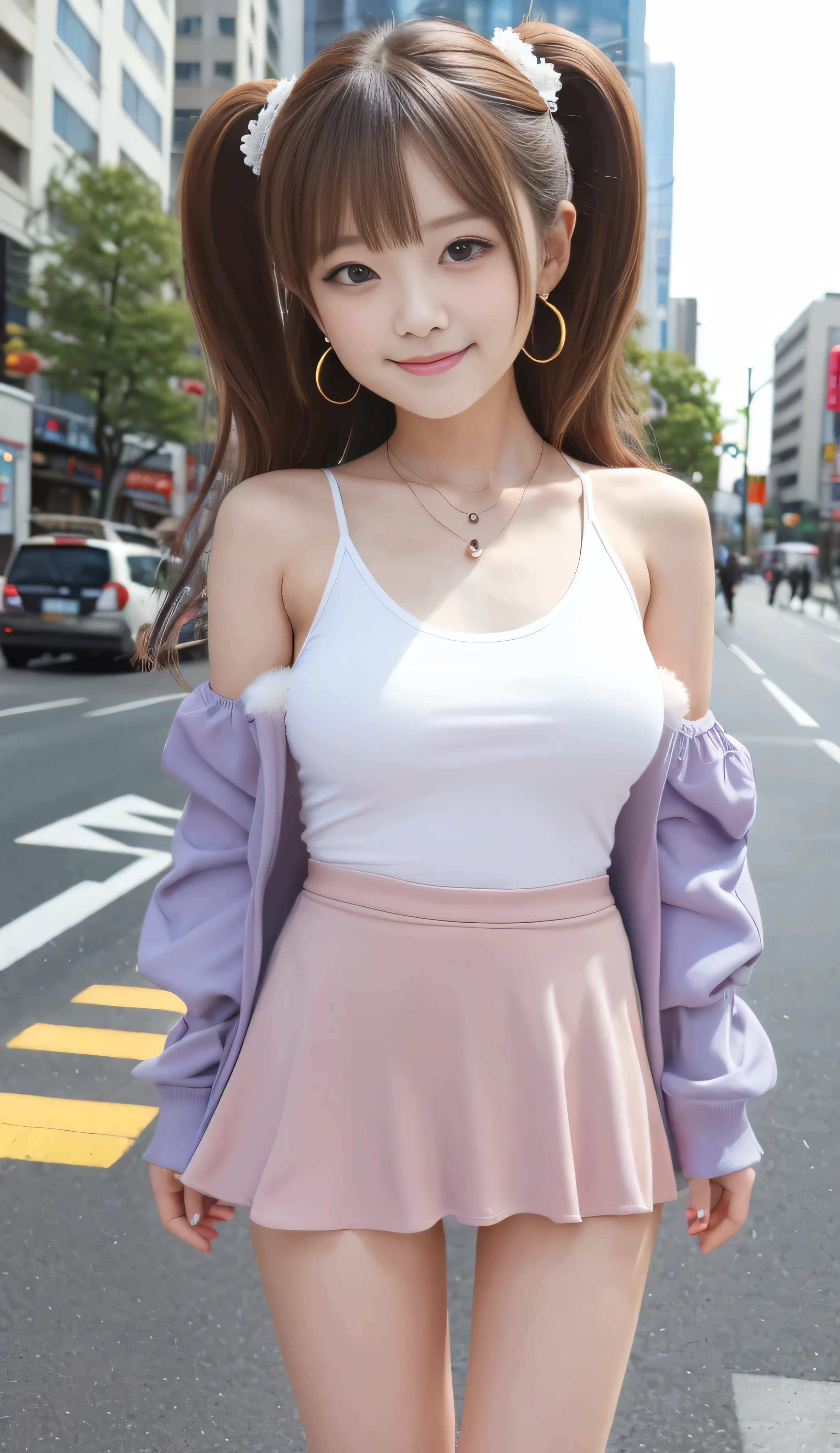 Tokyo, Shibuya Scramble Crossing, crosswalk, (8k, ultra-high resolution, highest quality, masterpiece:1.2), Masterpiece, best quality, illustration, ultra detailed, finely detailed, high resolution, 8k wallpaper, perfect dynamic composition, beautifully detailed eyes, (((She lifted her skirt with both hands to reveal her white panties))), tan:1.5、Gal clothes、( top quality, 8k, masterpiece, RAW photos in the loop : 1.3), cute Japanese girl 、 toned body、 ( hair、 necklace、 Twin Tailsヘア), earrings, Thin Bracelet, whole body, very detailed face and skin tone 、 beautiful eyes, , beautiful posture、 Big Breast Bulge、I always wear 、 flashy accessories 、 open chest 、 カラフルなhair 、 must wear a mini skirt 、A mini skirt with fur 、natural beauty 、 mini dress 、 one girl to rainbow、(smile:0.treet corner 、 beautiful detailed eyes 、 Face of Pure Loss 、 、 Twin Tails、loose and fluffy summer clothes fashion