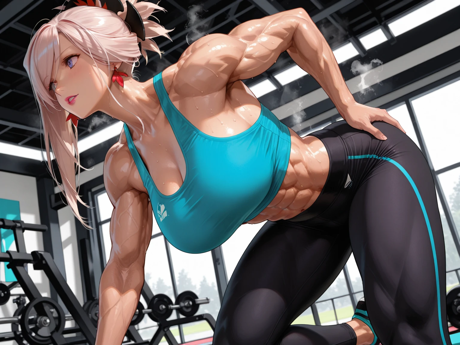 (8K,Ultra-detailed,Hyper photorealism,best masterpiece,nature,perfect work of art,perfect female body),two cute girls,Wearing a tiny bikini in the gym,center player,Stylish hairstyle,Elegant and sexy weightlifter,sexy exposed forehead girl,Fitness ancholming,anchor,Put on sexy vacuum fitness beauty,Built-in thong,big cleavage,Stretch the meat,Improve sex appeal,It's a violent house,Full body shots