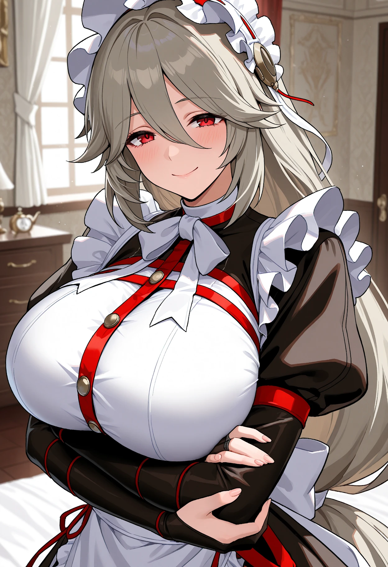 score_9, score_8_superior, score_7_superior, sauce_anime, evaluation_Safety, hakase fuyuki, One girl, Virtual YouTuber, Red eyes, Gray Hair, Long hair short hair, Low twin tails, Side Lock, Hair Clip, Neck ribbon, Red ribbon, Black sweater, Collared shirt, Open jacket, White jacket, flower, Tea belt, Long sleeve, Sleeves are longer than the wrist, White gloves, Pleated skirt, Black Skirt, Black Pantyhose, Lying in bed,Dutch Angle, Particles of light, light, Research Room, window, window shade,masterpiece, Highest quality, High resolution,Titty fuck,Hakase Fuyuki,Virtual YouTuber,vtuber,nsfw,bare breasts,penis,paizuri,breast squeeze,Hakase Fuyuyuki,1boy,男がsuperiorに乗っている,Horse riding,From the head,Sleep,lies down on bed,male on top,from head side,lies down on bed,Horse ridingTitty fuck,gigantic breasts,Huge breasts,A woman is sleeping on her back,A woman is sleeping in bed,Are crying,Angry