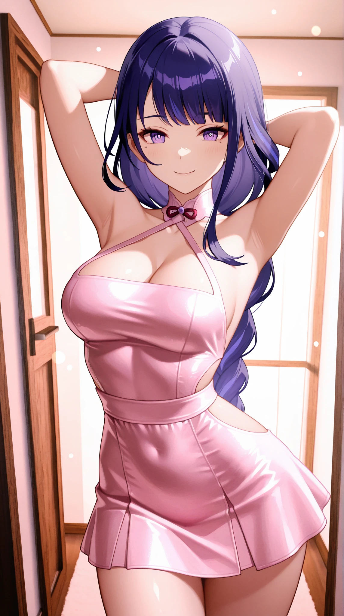 Very detailed CG Unity 8K wallpaper, Cute One lady, Mature Hair、lady ,beautiful lady, pale skin (Super masterpiece, Beautiful person, well detailed face polluted smile, Photorealistic, hyper realisitic), Perfect hands、Five fingers、Perfect hands、Perfect legs、Perfect toes、
((20year old、Pink gorgeous dresses 、Best Bust、(Bust 85cm)、(middle breasts)、
open chest wide、Happiness、A slender、Shy face、earrings、kneeling,Get closer to your audience、The gesture of pulling up the hair:1.3))、(Crying face:1.5)、
hiquality、visualart、Romance movie style、
(European countryside landscape))、cleavage,cleavage cutout、(Sweaty all over:1.5)、underhinobu miyake:1.5, long hair, bangs, purple hair, (green eyes:1.5))