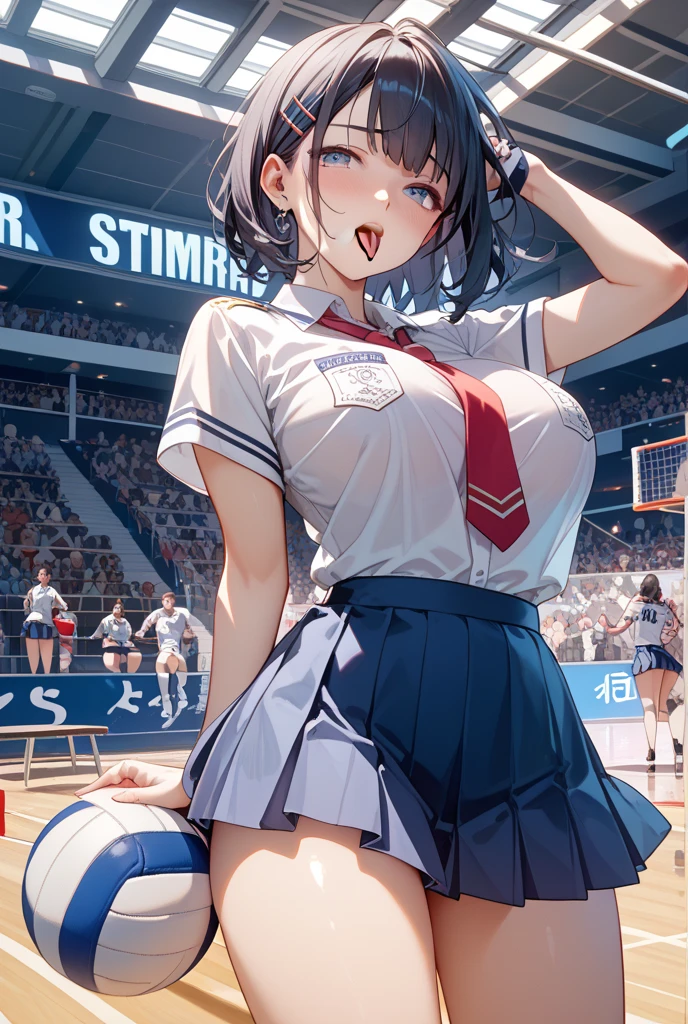 (gigantic breasts), (vulgarity)) ((large areolae)) (1girl), (vulgarity) (in heat) (sweat) (masterpiece) (high resolution)) (gigantic breasts),(1girl) beautiful girl,(cameltoe)(((gigantic breasts))),Basketball player a cartooned woman wearing a basketball jersey is holding a basketball in mid air, breasts, covered nipples, gigantic breasts, basketball, cameltoe, thighhighs, arms up, long hair, black hair, skirt, huge breasts, sportswear, skindentation, 1girl, partially visible vulva, solo focus,1girl, playing basketball, basketball court