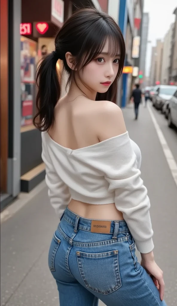 8k, Absurd, 4K, High resolution, ultra detailed, 最high quality, insanely detailed, masterpiece, beautiful, high quality, detailed, hyper detailed, Exquisite, girl, smile, (walking:1.3), View your viewers, Long Hair, Straight hair, Brown Hair, We say,See-through bangs、 Droopy eyes, Shiny skin, detailed skin, detailed face, glamorous, Sensual, Curvy, beautiful ass, beautiful breasts, (Idol, Off the shoulder, Shorts, Sneakers:1.3), Curvy, JapaneseIdol, Cute face, teenager, Japanese, on the road, on the road, RAW Photos, Real person, Realistic, Ultra-realistic photos, Portrait Photography, Browsing Caution, Cowboy Shot, from the front, Low angle shot, Depth of written boundary, Cinema Lighting, sharp