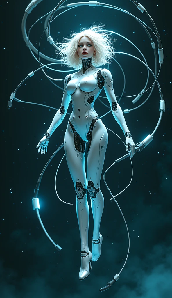 (highest quality, High resolution, masterpiece:1.2), Super detailed, realistic:1.37, (perfect anatomy),1 girl, full body portrait,Inside a robotized operating room,(Lots of cables:1.1),Lots of tubes,monitor screen,close-up of woman, Cute and perfectly beautiful Japanese idols, 26 year old female model、Modified into a cute cyborg,, (blue led eyes:1.1), (clear glass body:1.5), (A clear view of the electronic systems in the body.:1.4),  Detailed connection lines,  Wires and cables connecting to the head,  cybernetics, cyber punk,  intricate decorative details, Android factory in the background, master piece, full body shot