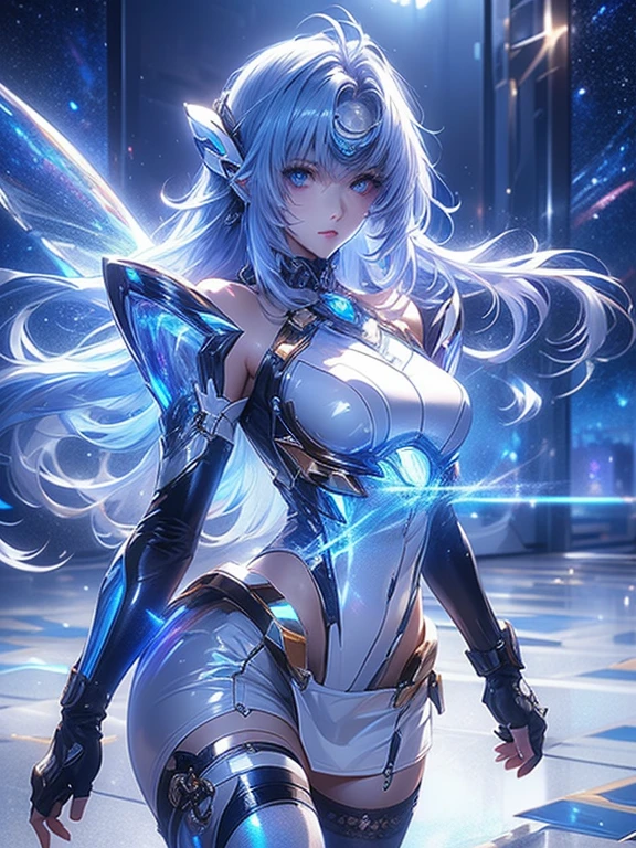 masterpiece, top quality, super detailed, high resolution, (ink painting style), excellent anatomy, beautiful 1 woman, an art nouveau-inspired concept art of a beautiful girl in a futuristic suit jumping out of a glowing, intricate time travel machine, with elements that depict dynamic motion and time warping effects, the scene is set against a bright yellow background, with a visually captivating design that looks like promo art or the front cover of a new video game, the composition should be trending on platforms like polycount, capturing the essence of a loading screen or key art for mobile and PC games, without any text, ((cowboy shot:1.2)), best light, best shadow, mysterious, perfect face, highly detailed,