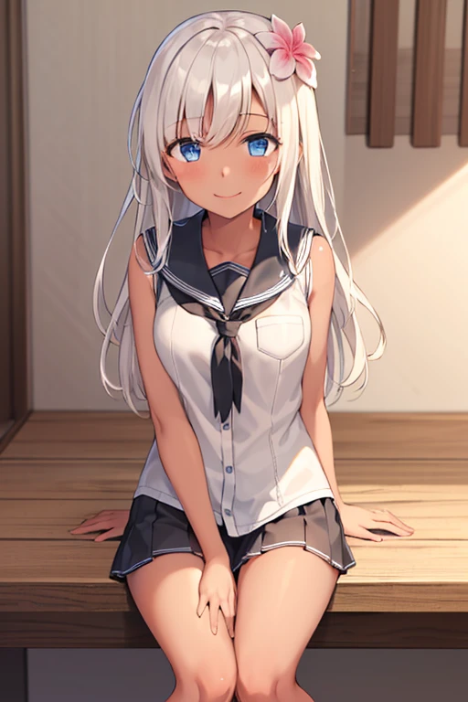 top-quality、realistic touch,high-detail、 Sailor suit and large high school student、Sheer costumes、skirts that are too short、Not wearing underwear、big eye、long lashes、Long upper eyelashes、platinum-blonde、cute little、Beautie、A sexy、darkened room、full body Esbian、submissive look、Submissive smile、Flushed cheeks、Kamimei、Big buttocks、thin-waist、Stick your butt out on all fours、Sleeveless、visible from the side、Sexy armpits、Voluptuous thighs、Enraptured look