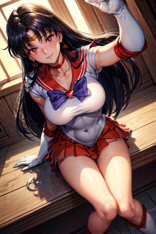 masterpiece, Highest quality, High resolution, Sailor Mars 1990s \(style\),、(Big Breasts)、tall、Sweating all over the body、vapor、One male and one female、Blowjob、綺麗なBig Breasts、Muscular、sexy、Bold、Exposed vagina、Cowgirl、A face writhing in pleasure、The whole body covered in sex fluids、Sweaty and muddy
