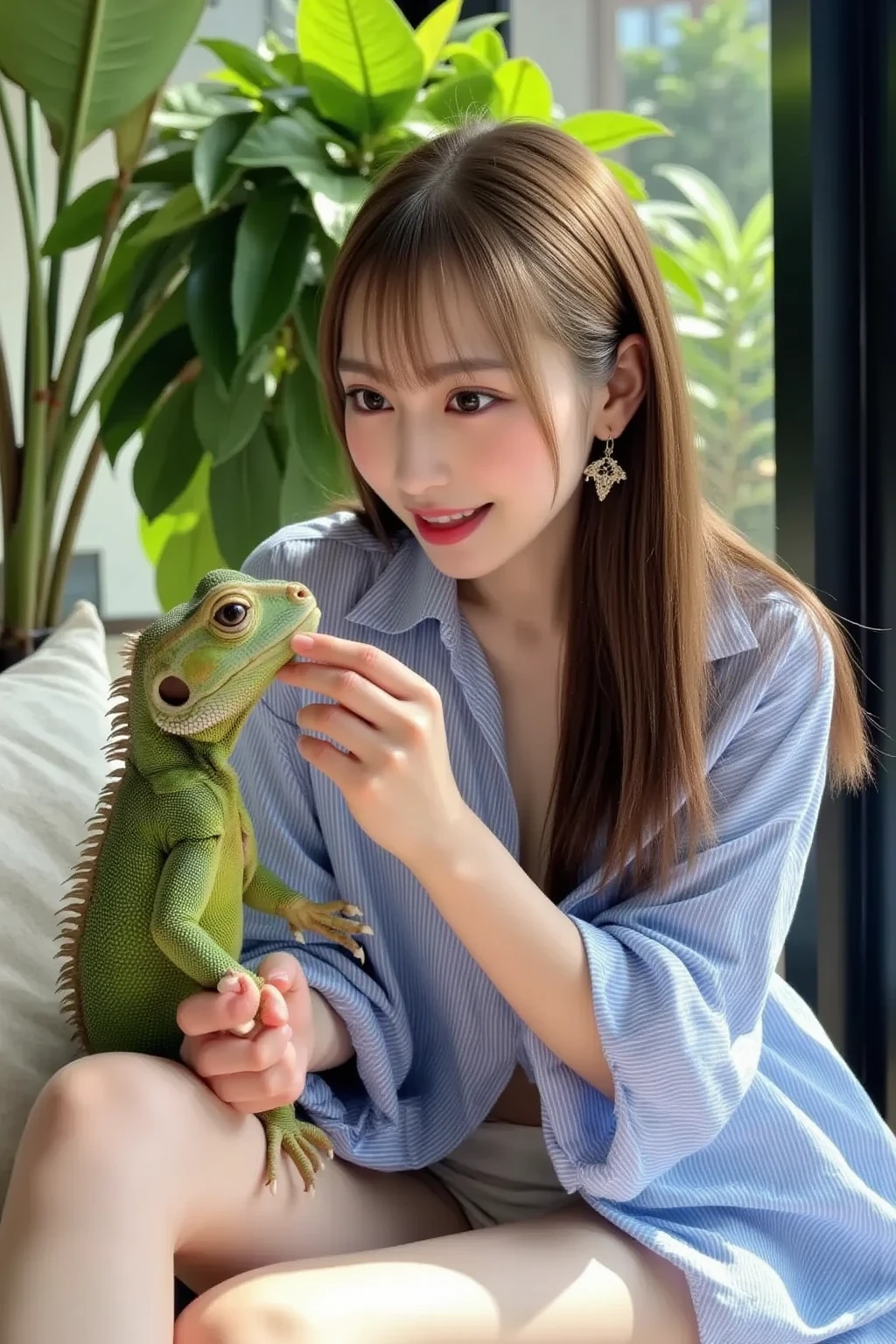 A beautiful girl holding a cute dragon、No clothes、A beautiful girl holding a cute live dragon、No clothes、