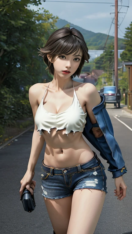 (ultra realistic,32k,RAW photo:1.1),(high detailed skin:1.1), 8k uhd, dslr, high quality, film grain, (makeup, mascara:1.1), lips,(thick\lips\),
(shiny glossy translucent clothing:1.1),<lora:Miharu_Hirano_Tekken:0.7>Miharu_Hirano_Tekken, 1girl, solo, short hair, brown hair, navel, cleavage, (brown eyes:0.75), medium breasts, bikini, striped, bracelet, short shorts, sandals, bikini top only, blue shorts, denim shorts, hat, sunglasses, heart-shaped eyewear, upper body,(huge breast:0.9),<lora:add_detail:0.93>,
Dancing in a tango pose,
(busty:1.1) , (chubby:0.1),(Specular highlight holographic :1.1), <lora:LowRA:0.4>, dark theme,serenity glade, tranquil grove, healing energies, haven of inner peace ,(glowing lights background:1.1)