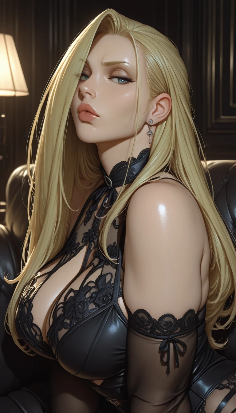1 girl only, smile, gold necklace with circle pendant ((long blonde hair, between dates.)), silver Halter Top, ((cleavage is visible.)), medium breasts, defined thick thighs, Butt Lifting Leggings ( (black leggings)) low waist, seductive look, sarcastic, shy, blushing, ((light skin))