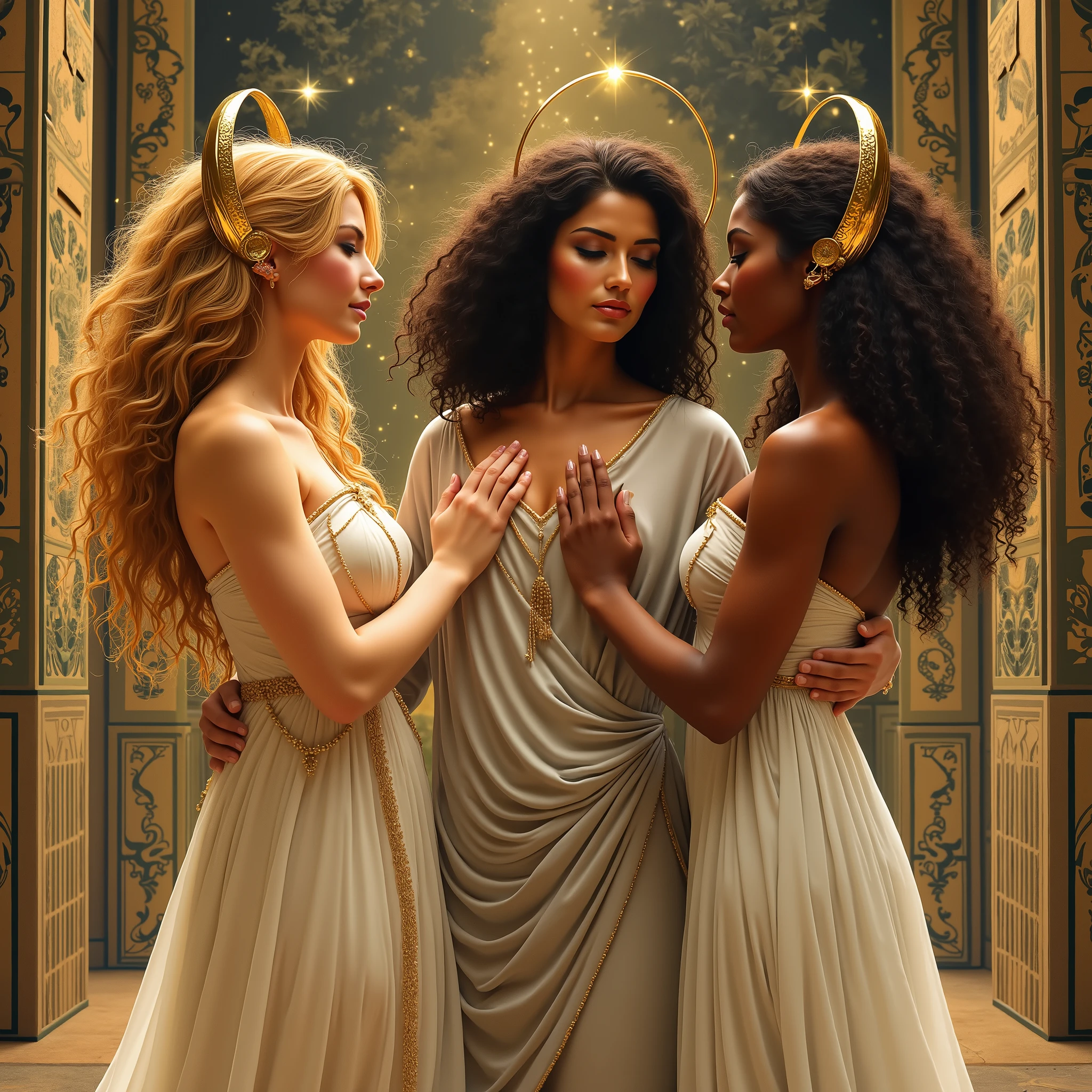 Three very beautiful goddesses of beauty, Greece, Persia, Africa, lesbian