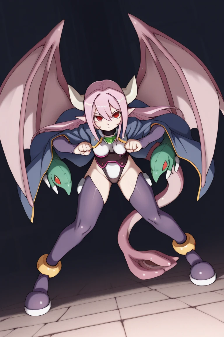 Masterpiece, 4k, 1 demon girl, whole body, Best Quality, detailed face, detailed eyes, HUAbba, demon wings, sharp horns , SMILE lujuriosa, Sharp teeth, Dark skin, metallic red micro bikini, ed black, black heeled shoes, standing, big breasts, SMILE afectada, SMILE, muscled woman, side chest, Toned body.