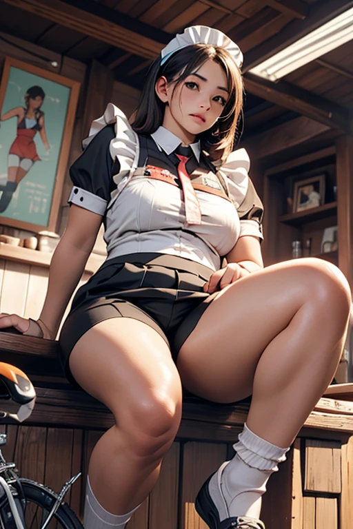 high definition images, atmospheric perspective, 8k, super detail, accurate, best quality, anime background, 1woman, slut, (ecstasy face), (drooping eyes), (blush), ((sleepy)), ((elaborately designed luxury and brightly colored panties for adults, panties high definition images, draw panties with super precision)), ((show off the panties)), ((she has pubic hair, pubic hair sticking out of panties), (open legs, raise leg) open mouth, (shirt, (swollen areola)), ((thin thighs, thin legs)), pantyhose, earrings, simple necklace, straddling, masturbation, (strange pose), ((moment of orgasm)), (angle from below), hair up, (straddling to hit panties on a exposed thin pipe for masturbation), factory clerk, uniform jacket, nameplate, in the factory,