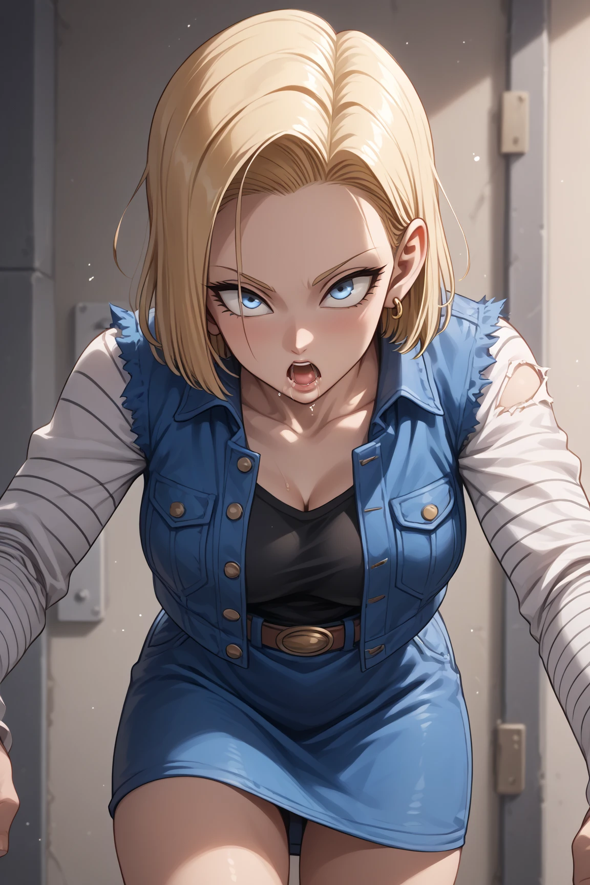 ((Realistic lighting, best qualtiy, 8k, tmasterpiece:1.3)), sharp fokus:1.2, 1girl, Beautiful Women with Perfect Figure:1.4, Slim abs:1.1, ((golden hair, Brustwarzen:1.3)),Fighting posture,(exteriors,In the daytime:1.1),Ultra-fine face,Fine eyes,二重まぶた,hair straight,with fair skin,huge tit,Random color broken clothes