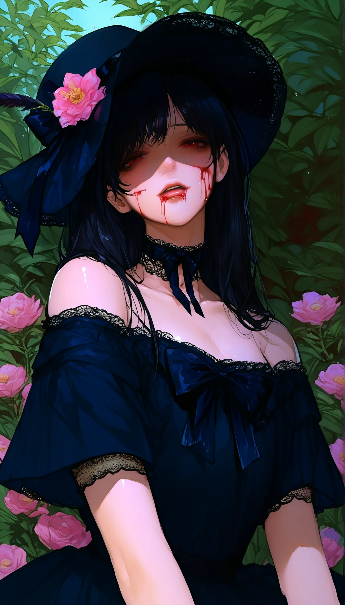 zombie girl, whole body, extremely rotten skin, skin fragments with yellow and scattered hair, empty eyes, terrifying facial expression, torn hanfu, tattered hanfu, night, desolate chinese street, full moon, empty eye sockets, vampire teeth, torn corners of the mouth, torn wounds, whole body blood, masterpiece, high resolution, best quality, super detail, intricate details, colorful, film composition, a close up of a woman with a bloody face, zombies apocalipsis, zombie with white eyes, in the walking dead, zombie, zombies, man mutating to zombie, zombie face, walking dead, the walking dead, zombie's, zombified, zombie in horror Concept Art, Evil Zombie, Hauntingly Beautiful Zombie, Zombies Attack, beautiful young woman, ig model, render of april, (wide angle, all body shot, standing:1.6), (masterpiece, professional lighting, 16k, 8k wallpaper, raw photo, photorealistic: 1.8, ultra-detailed, natural soft lighting, detailed skin, detailed face, detailed eyes, textured skin),(ultra realistic).

BREAK

Photo,  top quality, (Ultra detailed face and eyes: 1.0) ,(large breast: 1.3), (25 year old woman).
Beautiful girl with blue eyes, wearing small round glasses,(with glasses fine round),

CHEVEUX

Her hair of Spanish purple color, a woman with hair adorned with colorful reflections, Beautiful redhead with blue eyes, ponytail, beautiful, sexy , smiling,Curly hair falling on the shoulders,a necklace, glamour accessories.

MAQUIAGE

((intense eye makeup, pink mascara),(detailed fake lips)), glossy black lipstick, black lipstick, dark lipstick, sexy lips:5 elegant and dark lips, with shiny black lips, sexy lips, shiny lips, luscious lips, black lips.zombie

PAUSE

 (Full body shot), ((Bright pink silk dress:1. 3)), ((Tight fit)), ((Lace dress)), (Viewer view:1.3) 

ACCESSOIRE 

Accessorize subtly with silver chain bracelets and hoop earrings for an elegant touch.
Complete the look with black patent leather flat shoes featuring transparent PVC panels for graceful footwear.
