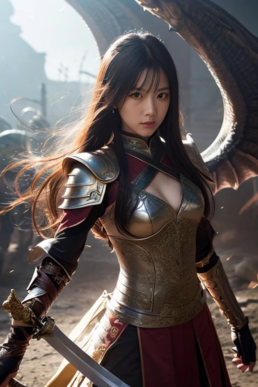 8K,(Female ghost)、悪魔のMakeup、Super Beauty(Like the real thing)、Sexy Red Chest Armor,Adult demon woman、Just like the whole body、(Equipped with a long and large spear)、Ghost of a mature big woman。Strong jaw(Like the real thing)、Stand facing forward、Devil horns、A wonderful work of art、((Kyoto Panel Style))、Wind effects:1.9、Cloud Effect:1.2、Full Rendering、Encaustic painting、Unreal Engine、Beautiful armor patterns and decorations,Surreal,Armor details,超A high resolution,Professional quality high resolution、Perfect contrast、Perfect lighting、Perfect composition、Perfect Skin、Perfect Fingers、Perfect breasts、Perfect Hair、Perfect Face、Realistic facial features,masterpiece,Photorealistic RAW photos,Bright colors,Rich colors,50mm lens,Nikon D850,super highest quality,Slim figure,Perfect body line,Perfect hand shape,Anatomical body balance,Highly detailed face,Highly detailed eyes,Beautiful Lips,Excellent light particles,Cinema Lighting,Makeup,Ultra-high resolution,Ultra-Realistic Skin,Sexy woman closeup,Ample breasts,Dynamic pose,Hard and strong abs,Very large breasts,Action pose,Battle Mode,Fighting Mode,battlefield,