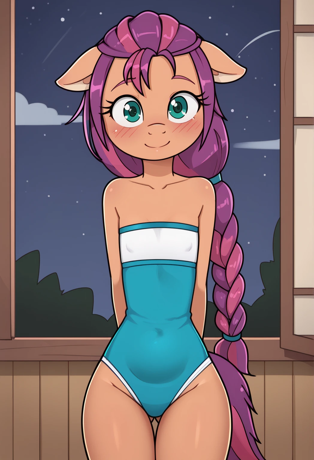 1gril, pink hair, messy bun, updo, pink, garden, water, from behind, moonlight, night, cute, look back, best quality, 4k, 2D, flat art, high quality, face detailed, detailed, hair detailed, masterpiece, best quality, 4k, high quality, face detailed ,detailed, hair detailed, flirty, shy, sexy, seductive, nude, small breasts, nsfw, full body view, long legs, cute ass, tight little butt, (small ass: 1.2), slender thighs, (shy smile: 1.2), blushing, embarrassed, trying to be seductive, rearpussy, legs spread, cute pussy
