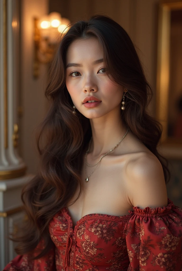 A potrait of a lady whose face is mix of Kim jennie and rosé