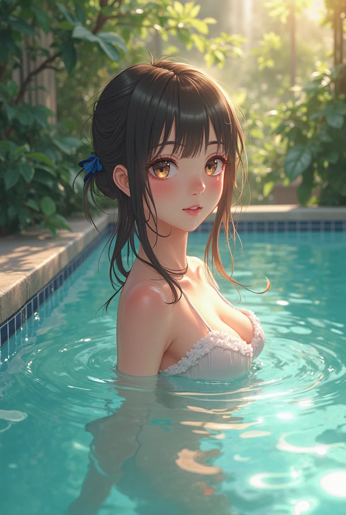 In the pool、Female high school student wearing school swimsuit