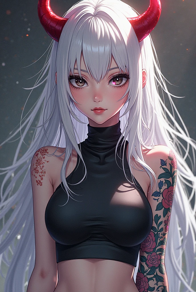 (Image from chest up:1.4)((masterpiece:1.5,Highest quality,Beautiful images、Realistic、2.5D、Artistic、Portraiture))(1girl, solo)(medium breasts, Silver Hair、long hair、Beautiful cleavage、sideboob、Exposing shoulders、Tattoo on shoulder)(Profile Portrait,Gaze sideways、Gaze diagonally、Shake your head、A sad expression, floating hair)(Monotone Abstract Background)((from diagonally forward:1.3)),Landscape,((outfit-inori,Monotone costumes))