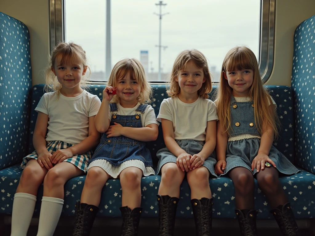 3 girls Russian children with 10 years old, WITH LONG STRAIGHT HAIR blonde, PORTRAIT STYLE, with sunglasses.