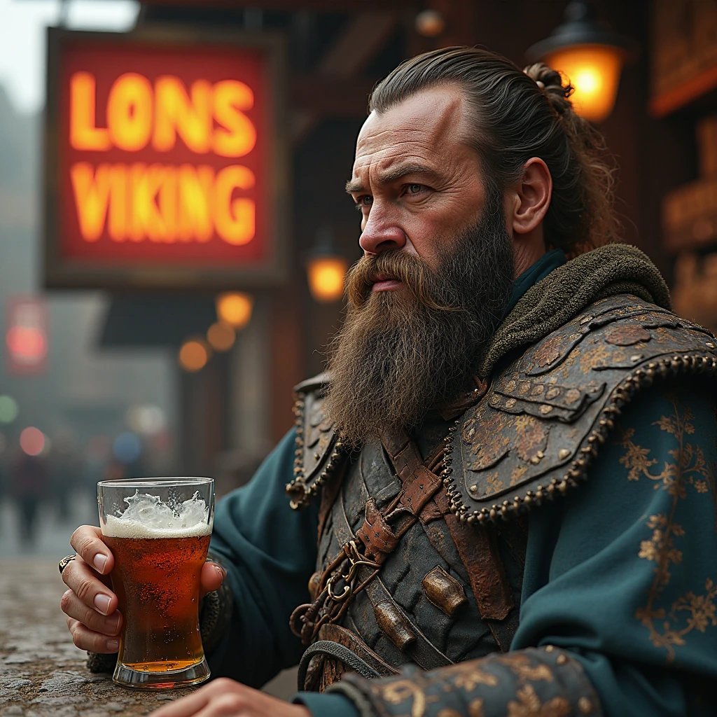 RAW photo, (masterpiece:1.3), subsurface scattering, heavy shadow, (high quality:1.4), (intricate, high detail:1.2), professional photography, HDR, High Dynamic Range, realistic, ultra realistic, photorealistic, high resolution, film photography, ambient lighting, atmospheric effects, <lora:detail_slider_v4:2>, OverallDetail, 1boy, armor, beard, braid, brown gloves, dwarfwarrior, facial hair,male focus,sitting at a table, holding a glass of beer, upper body, epiCPhoto, <lora:DwarfWarrior:0.7>